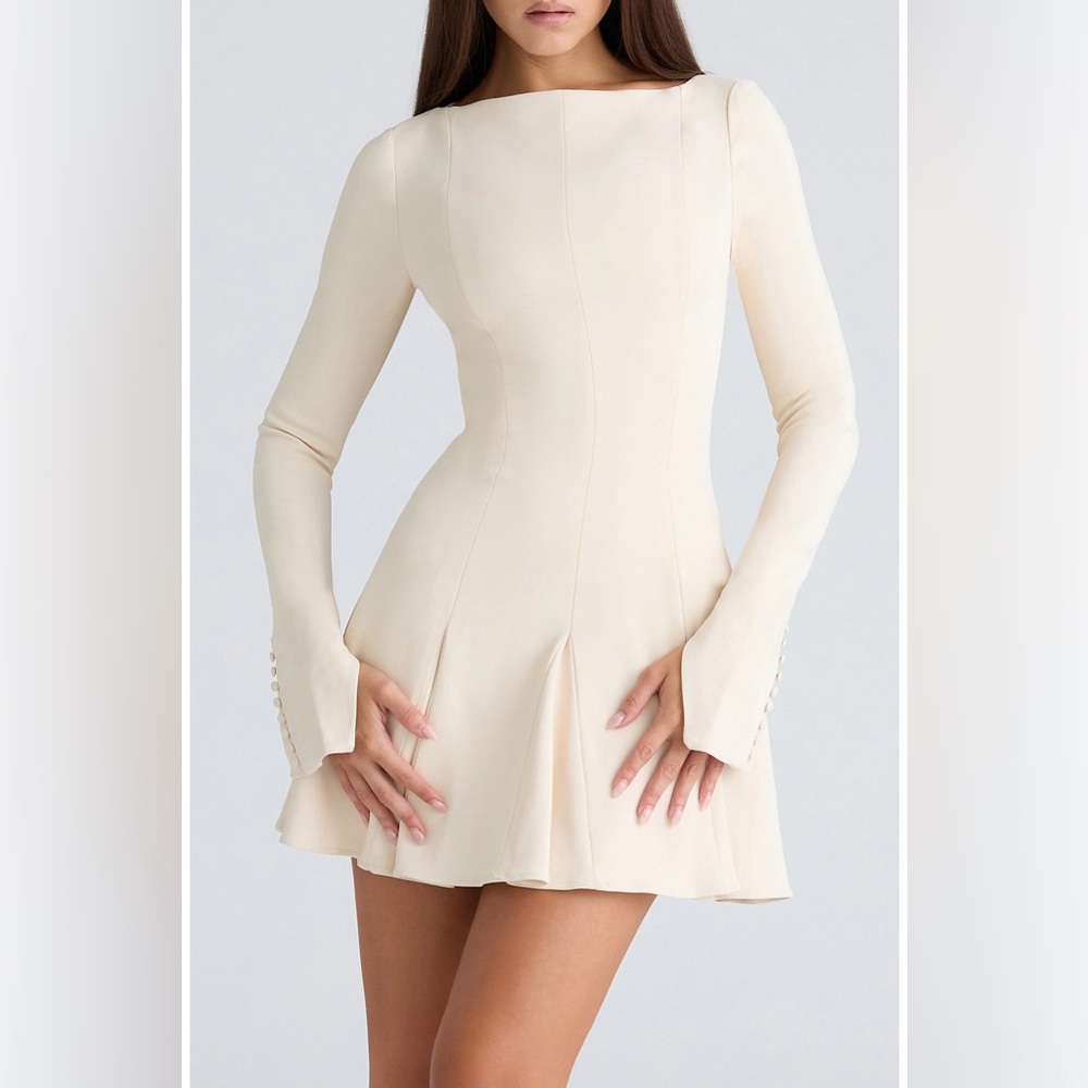 HOUSE OF CB Francesca Long Sleeve Godet Hem Minidress (longer version) brand new